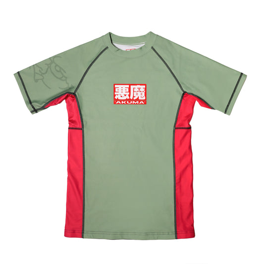 Oni Collection - Short Sleeve Women's Rash Guard – Green and Pink